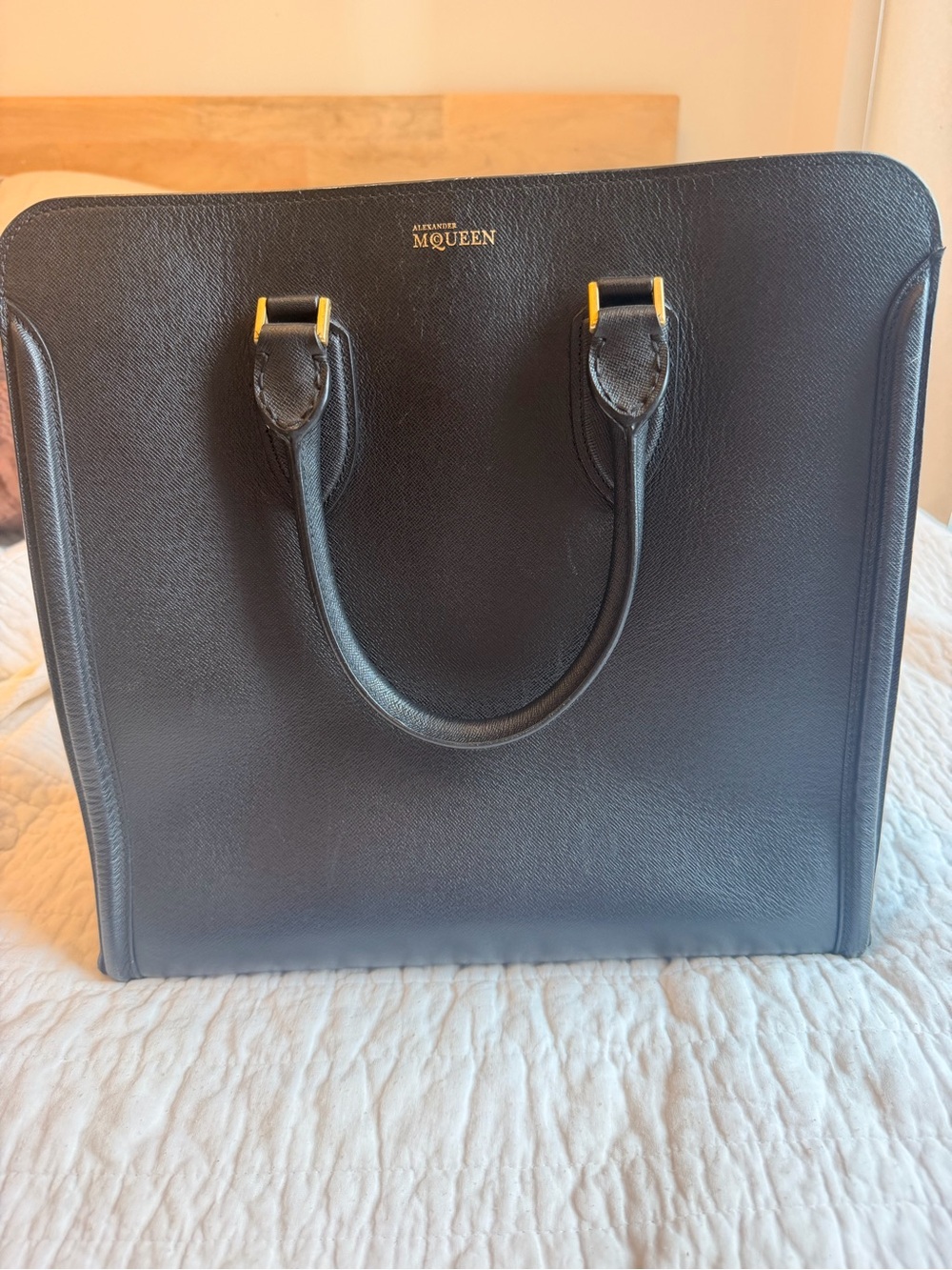 Alexander McQueen Black Leather Tote with Gold Hardware